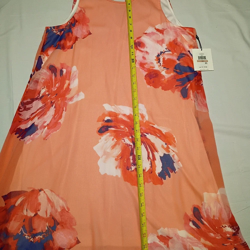#1060 Calvin Klein Coral Floral Sleeveless A-Line Dress - Picture 3 of 6